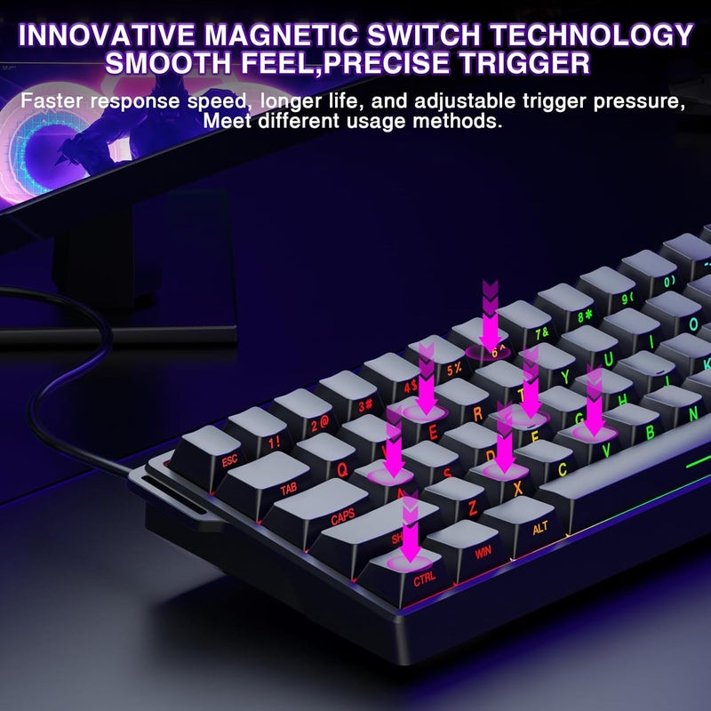 CORBOBO Aula WIN60 HE - 60% Mechanical Gaming Keyboard Wired, Magnetic Switch Hot Swappable, Adjustable Actuation Rapid Trigger Mode, 8000 Hz Polling Rate, RGB Small Keyboard 60 Percent Compact Design for PC - Image 4